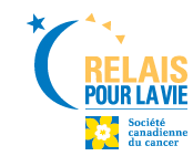 Logo : une demi-lune bleue, une étoile bleue, trois triangles jaune pointent vers le coin supérieur droit. Une fleur jaune pour la Société canadienne du cancer.